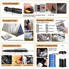 250Pcs Survival Gear Kit with Molle Bag & Emergency Tent, First Aid for Hiking,
