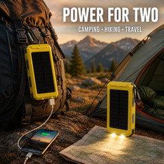 2 Pack 20000mAh Solar Power Bank Dual USB Fast Charger LED Torch Camping yellow