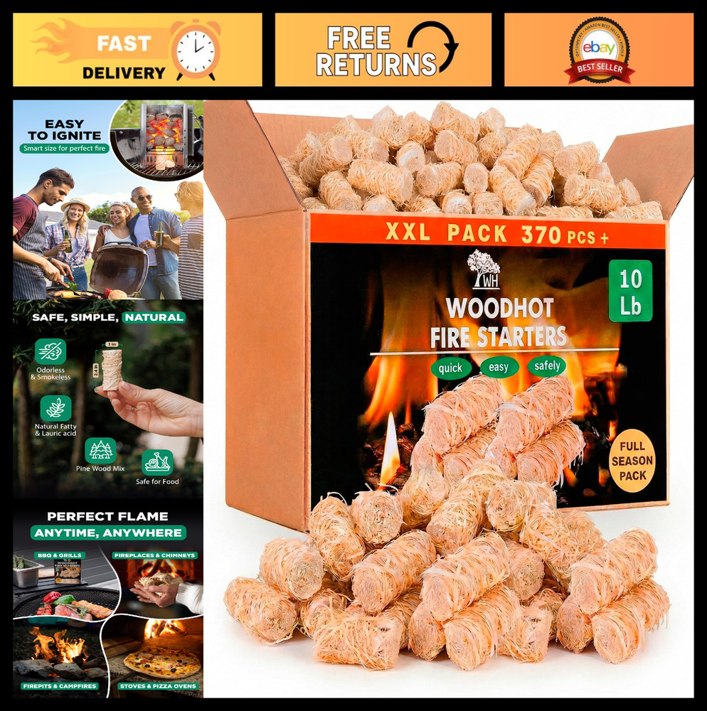370 Pcs Natural Fire Starters – Quick Ignite, Long-Burning Charcoal Starters for