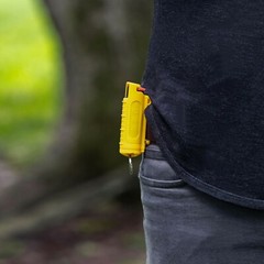 Police Magnum pepper spray .50oz yellow molded keychain QR defense protection