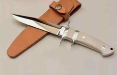 CUSTOM HANDMADE D2 STEEL MIRROR POLISH HUNTING BOWIE KNIFE WITH LEATHER SHEATH