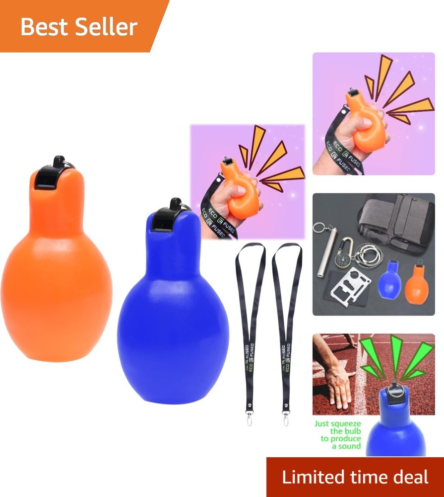 Durable 2-Pack Hand Squeeze Whistles with Lanyards – Unisex for All Ages