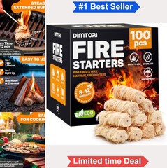 Natural Fire Starters 100 Count Pine Wood Shavings Plant Based Binder Campfire