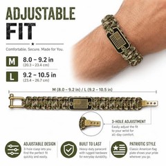 Paracord Bracelet for Men with Bronze USA Flag – M(8.2-9.2in) Black+Green