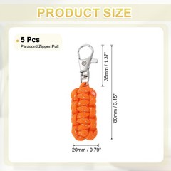 Paracord Zipper Pull, 80 mm Length for Backpacks – Cylinder (5 Pack, Orange)