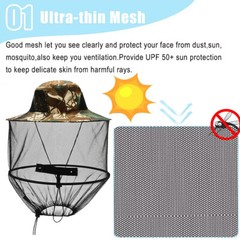 Anti-Mosquito Bug Bee Insect Head Net Hat Cap Sun Protect for Fishing Camping X