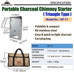 Campingmoon Charcoal Chimney Starter Collapsible Foldable Grill Chimney Stainles