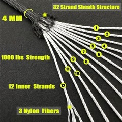 VVAAGG 1000 Black Paracord Rope 100FT Utility Nylon Heavy Duty 12 Strand Parachu