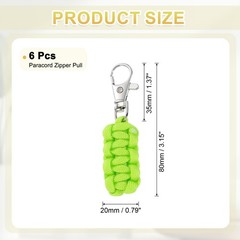 Paracord Zipper Pull, 80 mm Length for Backpack – Cylinder (6 Pack, Light Green)