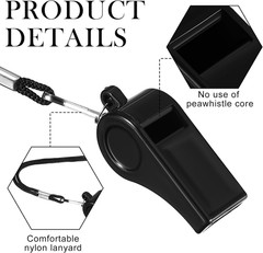 200 Pack Black Plastic Whistles with Lanyards for Sports and Training