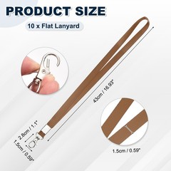 10Pcs 16.9″ Polyester Flat Lanyard with Lobster Clasp for Keys, Brown