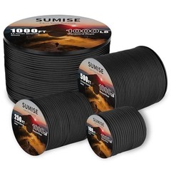 Paracord Rope 1000lb, 5/32 in(4mm), 12 Strand Parachute Cord for 100ft Black