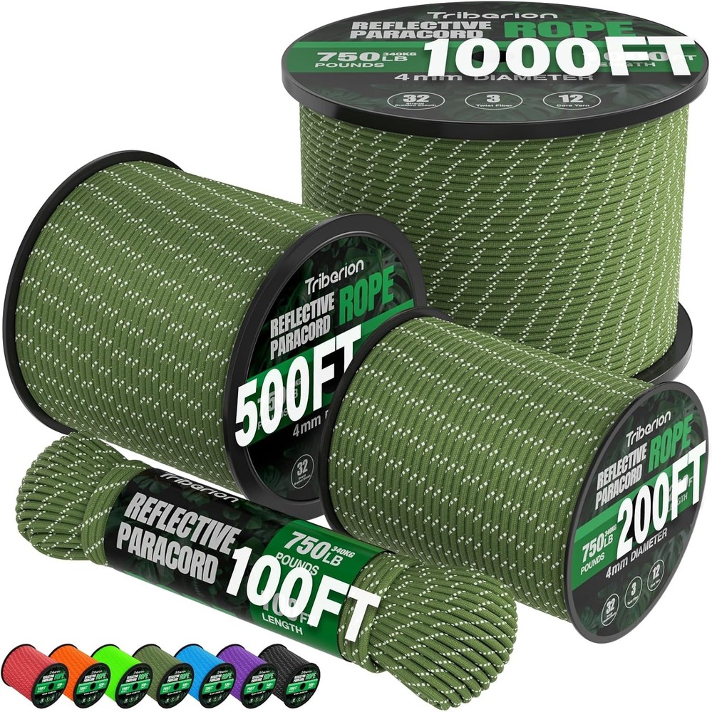 Reflective Paracord Rope 750 lb – 100ft 5/32″ Parachute Cord 4MM 12-Strand para