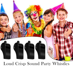 200 Pack Black Plastic Whistles with Lanyards for Sports and Training