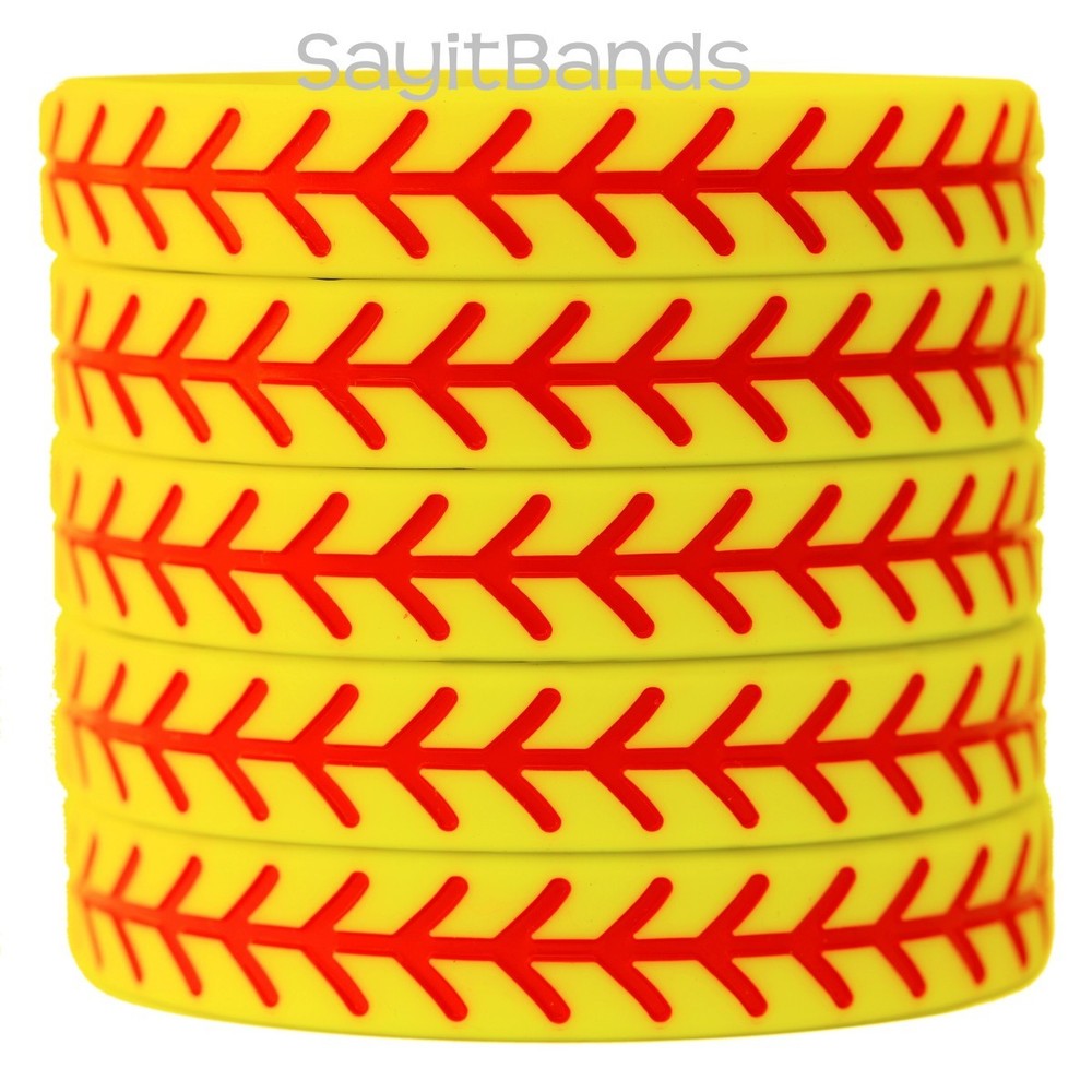 Set of SOFTBALL Thread Silicone Wristbands – Wholesale Wrist Band Bracelet Lot