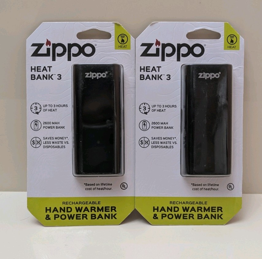 Lot of 2 Zippo HeatBank 3 Rechargeable Hand Warmer & Power Bank 2600mAh Black