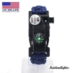Paracord Survival Bracelet Fire Starter, Compass Whistle, SOS Led Light USA SHIP