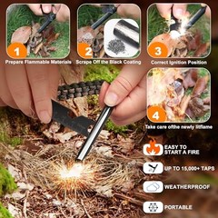 Survival Fire Starter, 4 Inch Ferro Rod, Flint Fire Starters for Hiking and 1