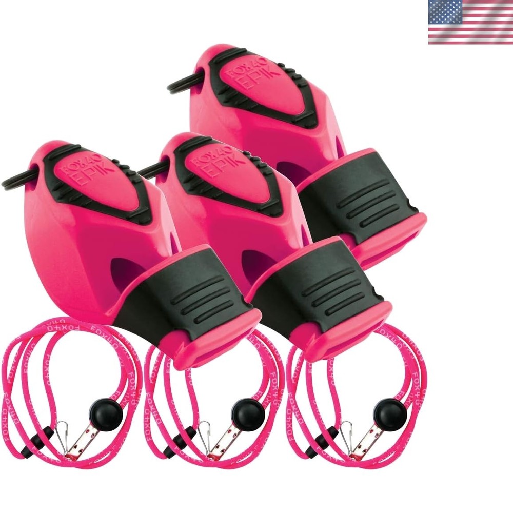 Whistle with Breakaway Lanyard 3 Pack 115DB Pink Compact Self-Clear