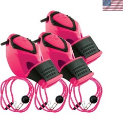 Whistle with Breakaway Lanyard 3 Pack 115DB Pink Compact Self-Clear