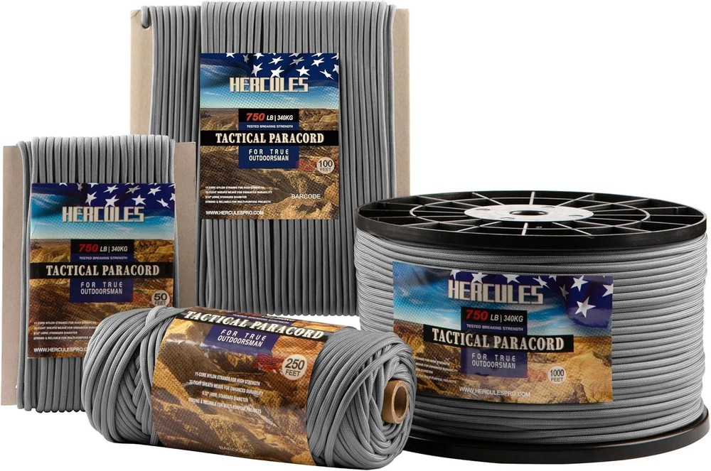 750lb Paracord 4mm 11 Strands Tactical Parachute Cord, 50′ 100′ 250′ 1000′ Utili