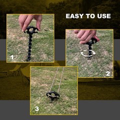 COBARYEN Tent Stakes Ground Anchors Screw in, 6 Pack Sand for Black