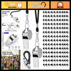 Loud Stainless Steel Sport Whistles with Lanyard & Clip – Bulk Pack, Individuall