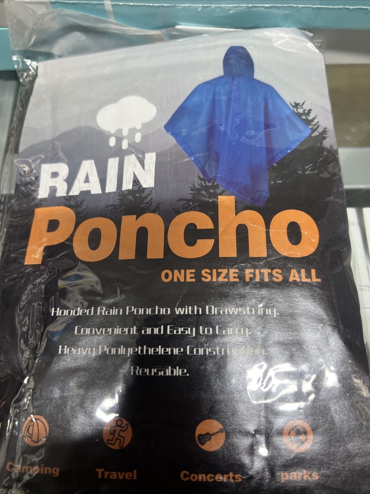 Emergency Hooded Poncho Rain Coat Waterproof CHOOSE Your Color Pink, Blue, Black