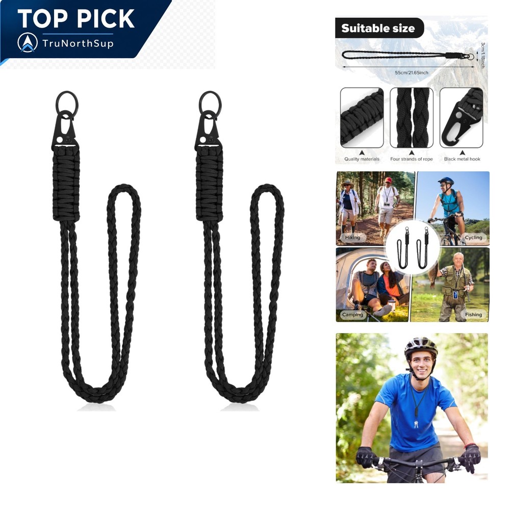 2Pcs Heavy Duty Paracord Lanyard Necklace Whistles Strap Braided 550 Keychain La