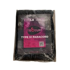 Teceum Type IV Paracord 50ft Black 750lb Mil-Spec 11 Core Nylon Survival Rope