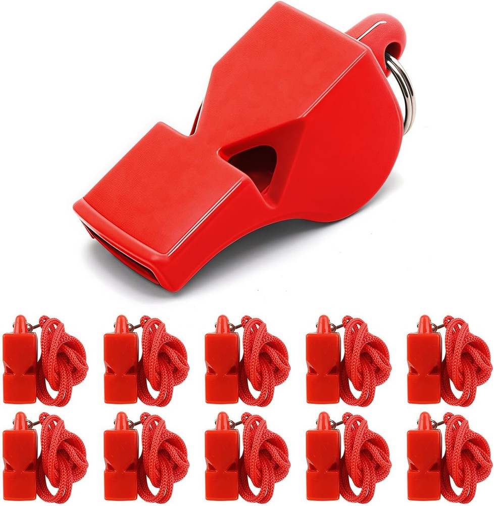 Emergency Whistles with Lanyard 10 Pack Red Safety Whistle for Lifeguard Outd…