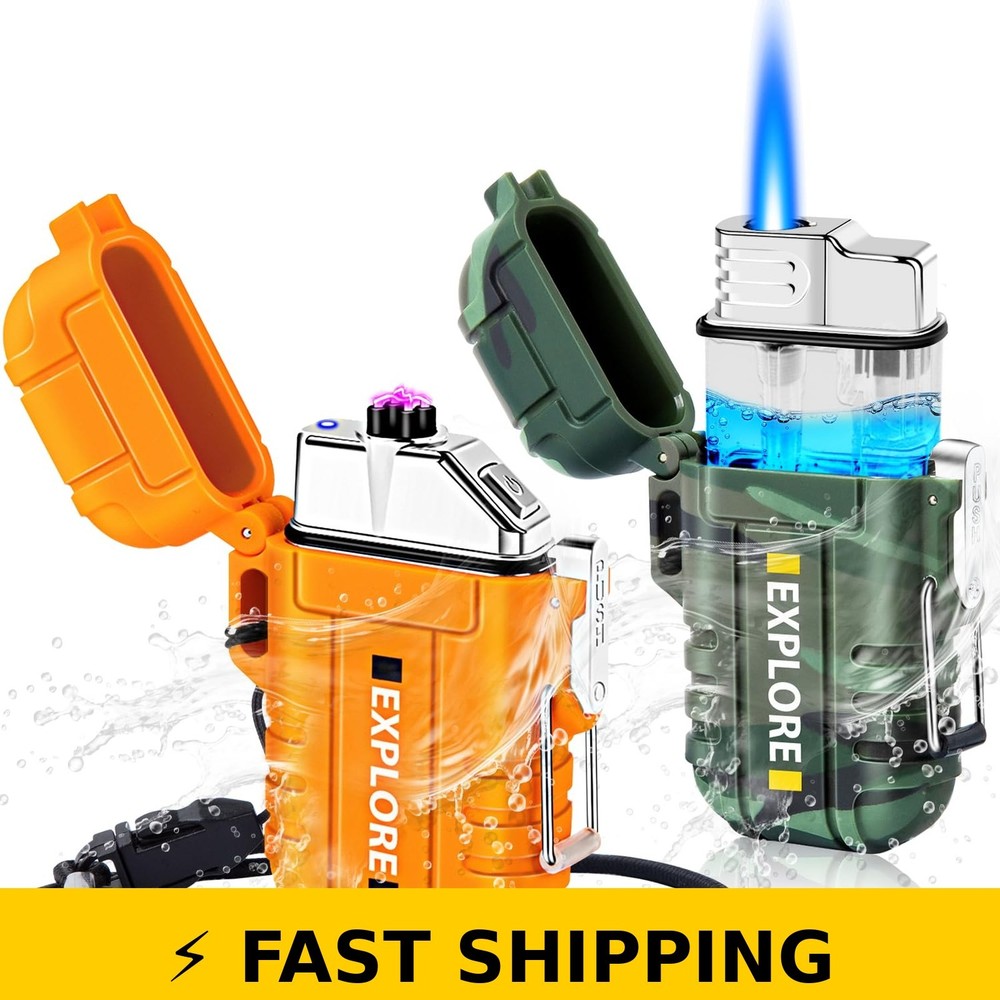 LcFun Waterproof Outdoor Lighter 2-Pack USB Rechargeable & Butane