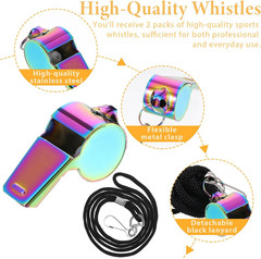 2 Pcs Stainless Steel Sports Whistle with Lanyard, Metal Coach Referee Teacher