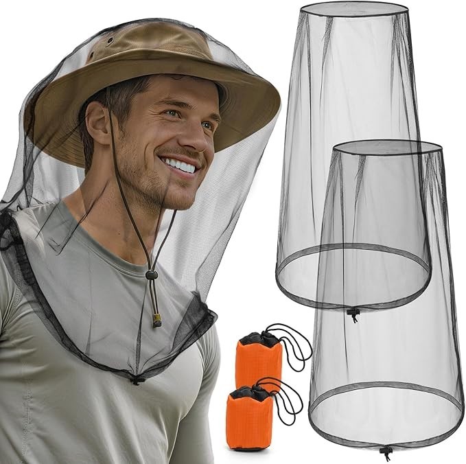2Pack Mosquito Head Net Bug Net Hat Breathable Mesh Insect Face Protection Black
