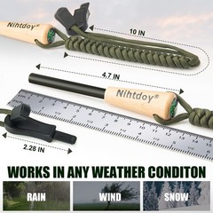 Ferro Rod Fire Starter Kit, Hardwood Handle, Compass, 16K+ Strikes