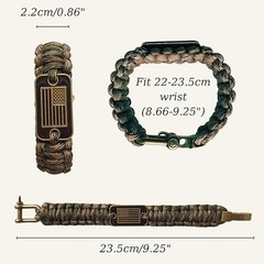 Green Camo Bracelet 3 Adjustable Sizes Paracord For Men With Bronze USA Flag