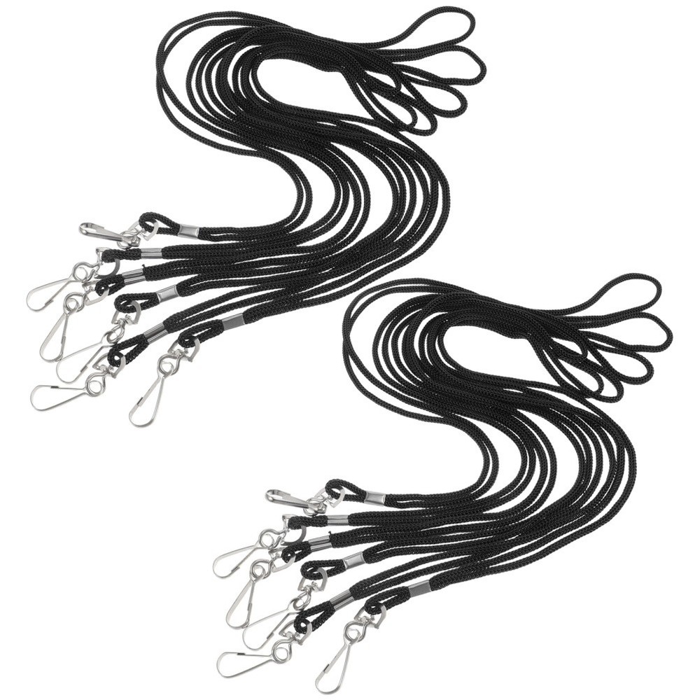 20pcs Badge Lanyard with Swivel Hook – Black Round Thin Braided Non-Breakaway