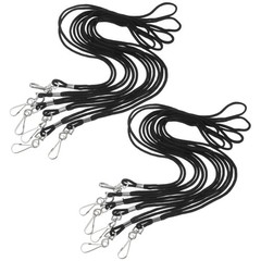 20pcs Badge Lanyard with Swivel Hook – Black Round Thin Braided Non-Breakaway
