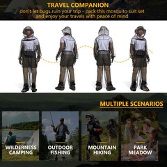 Adults Mosquito Suits Mesh Net Bug Hooded Jacket Pant for Fishing Hiking Camping
