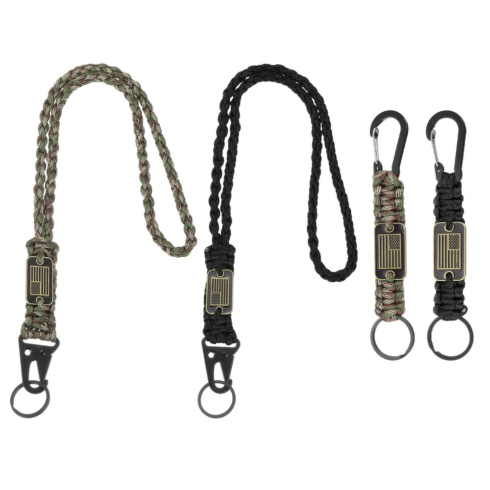 Paracord Keychain Carabiners Clip, 4Pcs& 21.7/6″ & Black/Army Green Camouflage