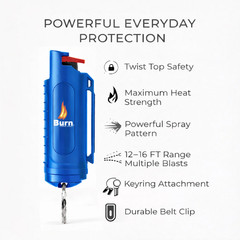 Burn 3 Pack Pepper Spray Keychain 0.5 oz Police Strength OC Blue