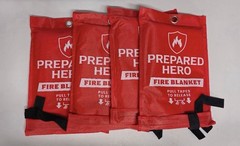 Prepared Hero Fire Blanket 4 Pack 100x100cm Red Woven Fiberglass Wall Mount