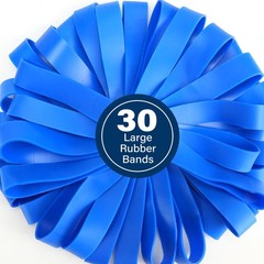 LotFancy Large Rubber Bands, 30Pcs Size #107 Big Wide Elastic Blue