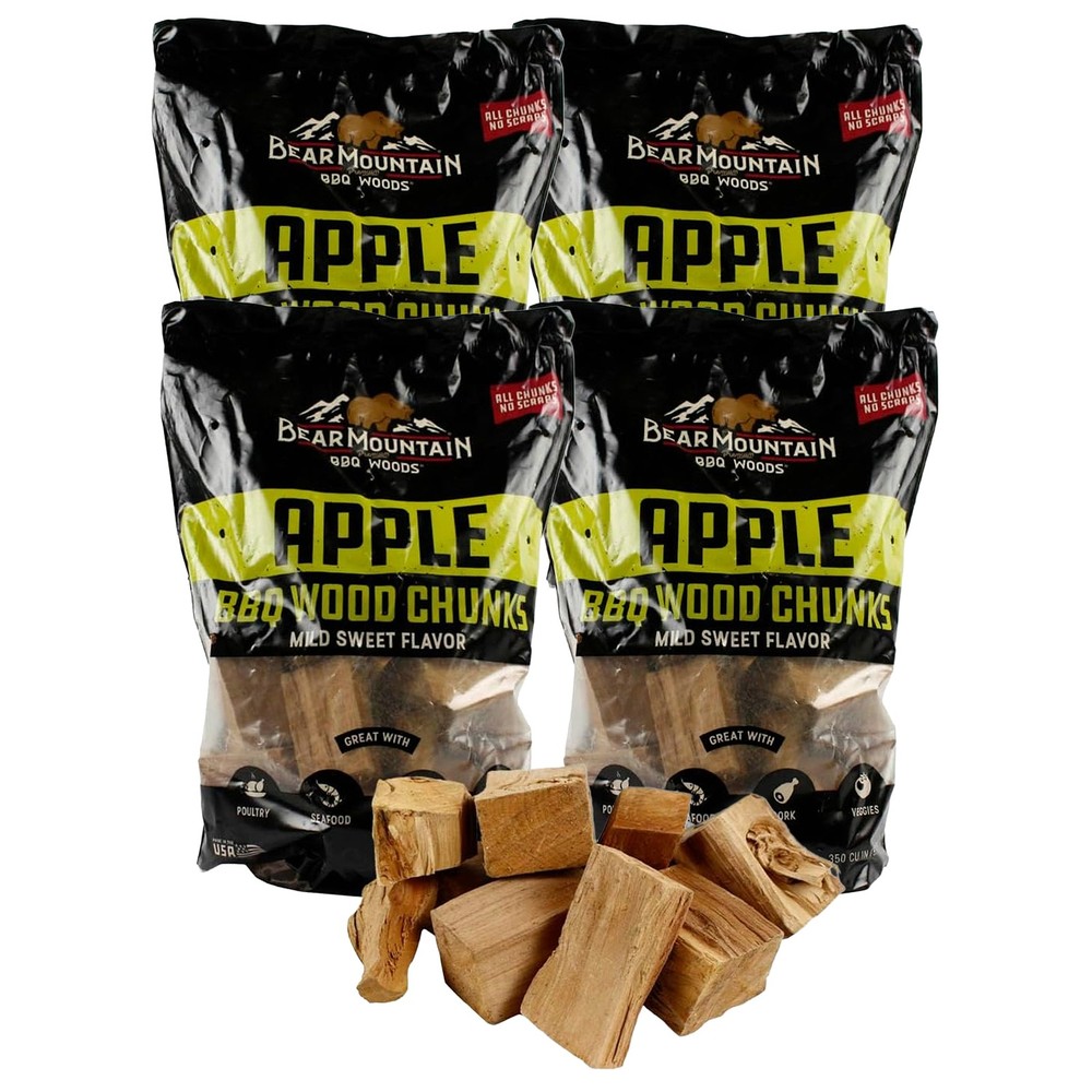 Bear Mountain BBQ All-Natural Apple BBQ Wood Chunks, 4 lb Bag-Pack of 4