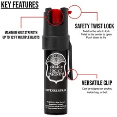 Police Magnum Pepper Spray Self Defense Holder 1 Pack .75oz Pocket Clip Safety