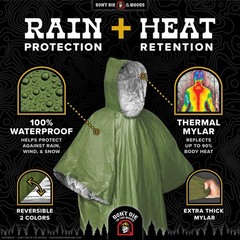 Mylar Emergency Poncho Rain Heat Survival