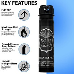 POLICE MAGNUM Pepper Spray 5 Ounce Flip Top Stream Defense Security Protection