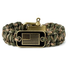 Hero Company Camo Paracord Tactical Survival Bracelet Men Bronze USA Flag