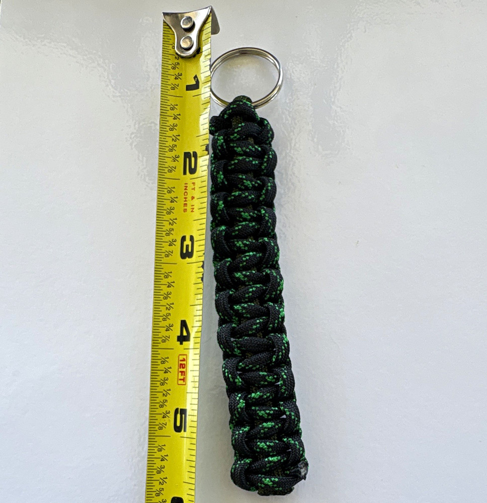 Black and Green Paracord Bracelet Keychain Fob w/ Key Ring, 5 in (1 Pack) 550lb