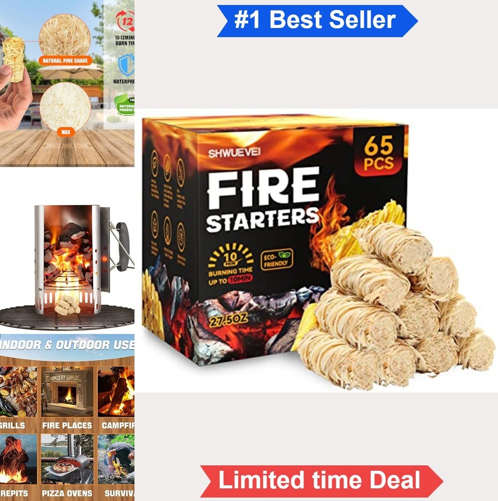 Natural Fire Starters 65 Count Long Burn Time For Charcoal Works in Wind